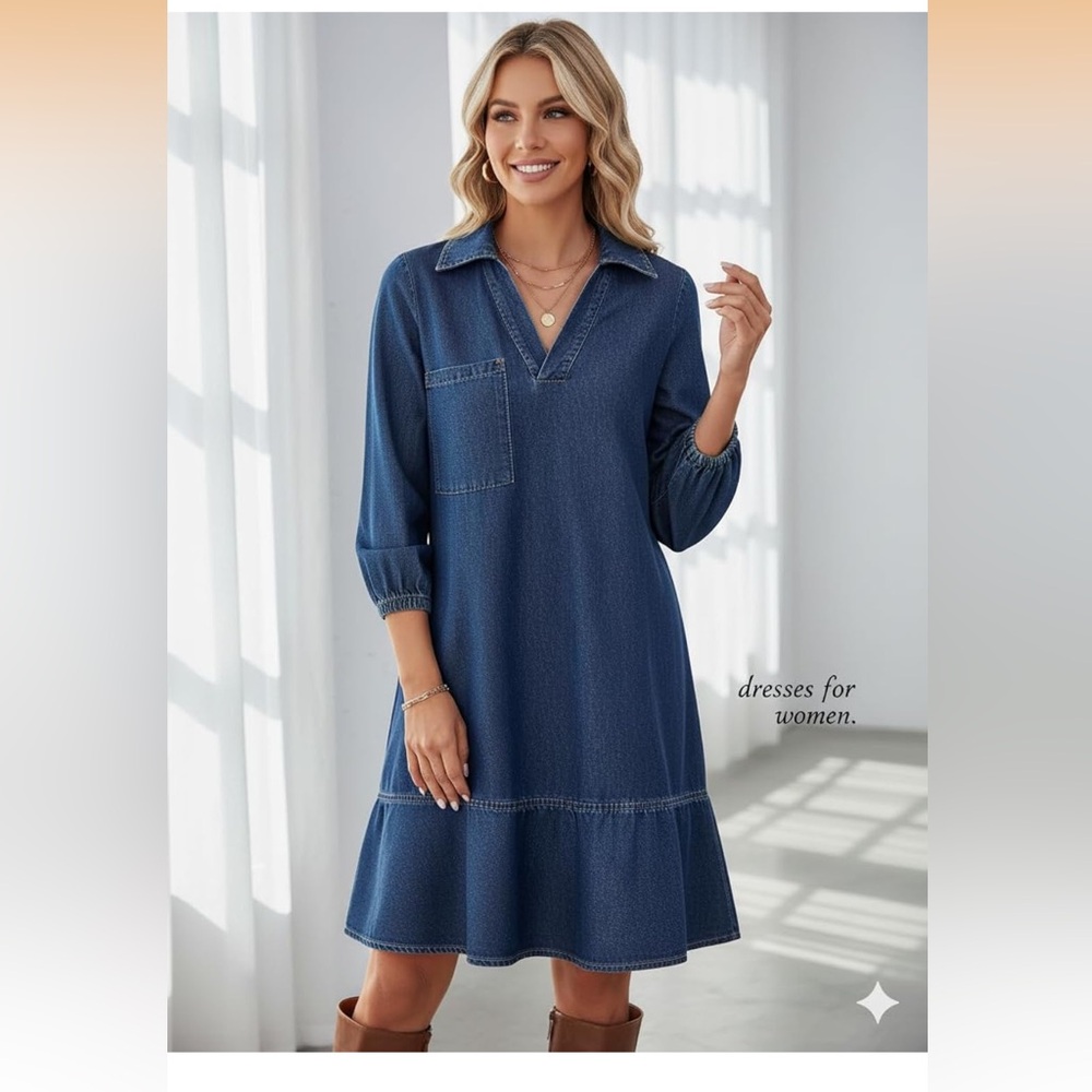 Elegant Blue Long Sleeve Dress